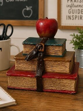 Vintage Cast Iron Book Stack Doorstop | Apple Library Decor 6”